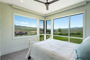 Expansive windows framing mountain and landscape scenery