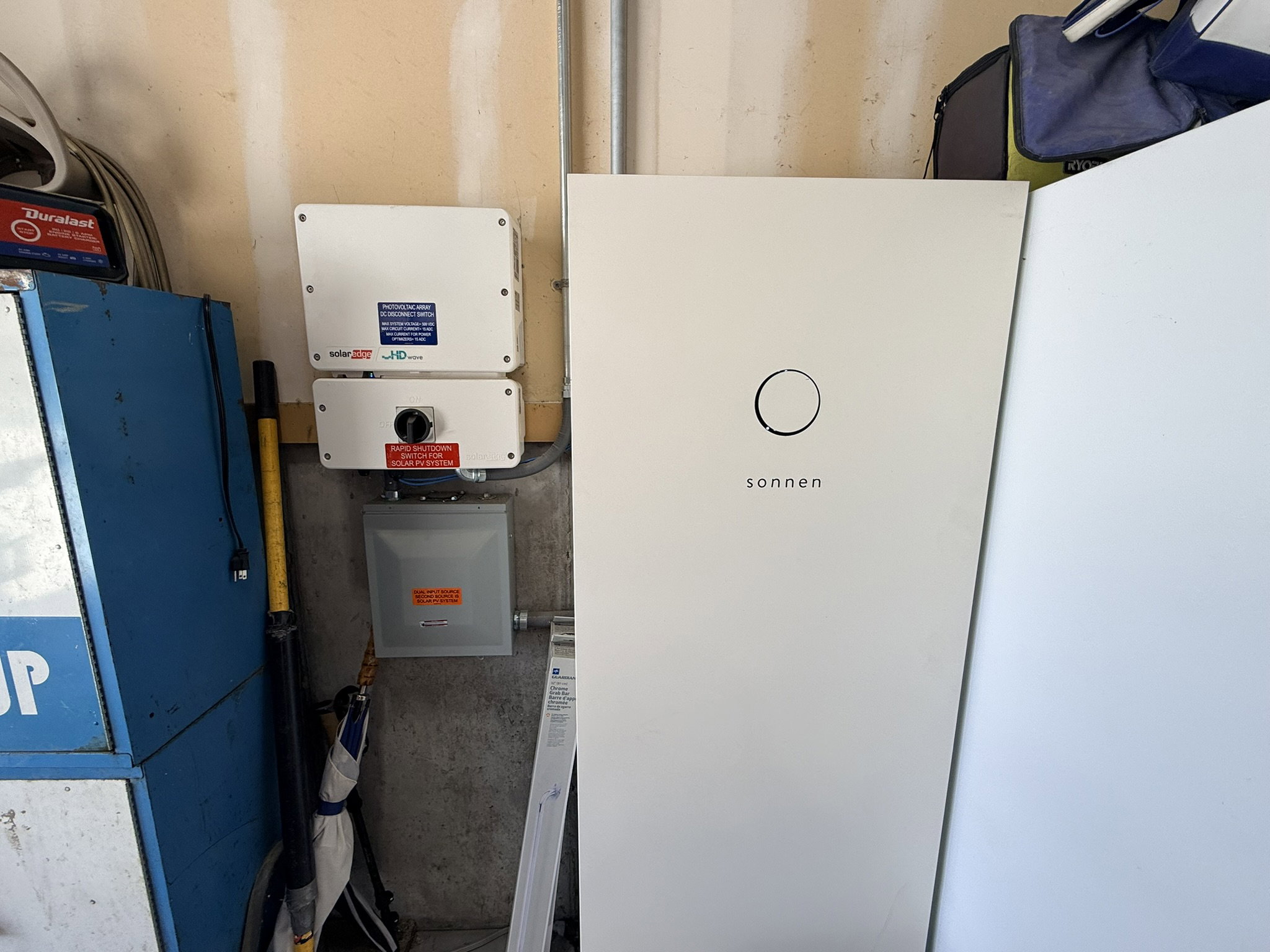 Integrated solar energy system featuring a Sonnen battery storage unit and associated electrical components