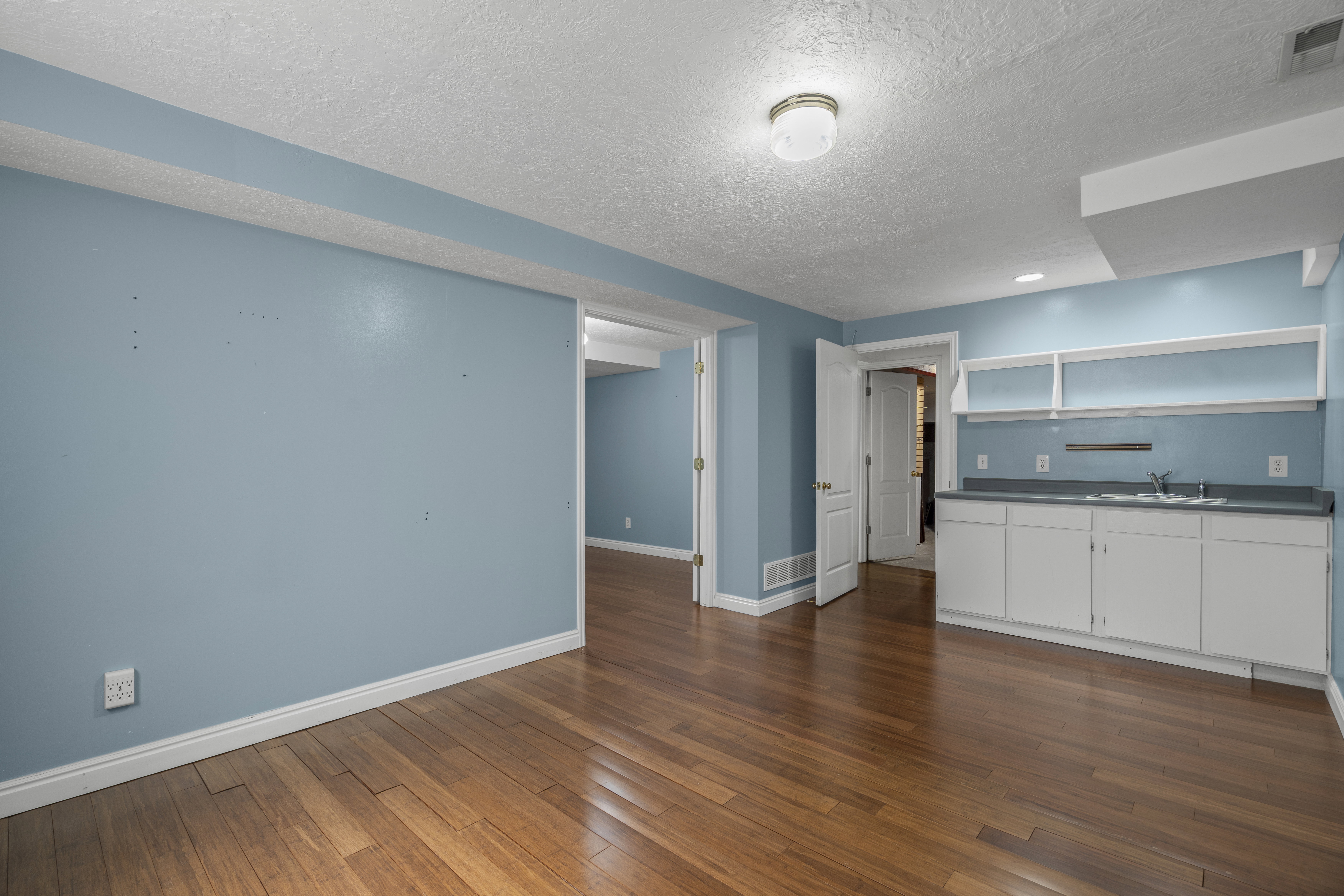 Living room with Basement Kitchenette