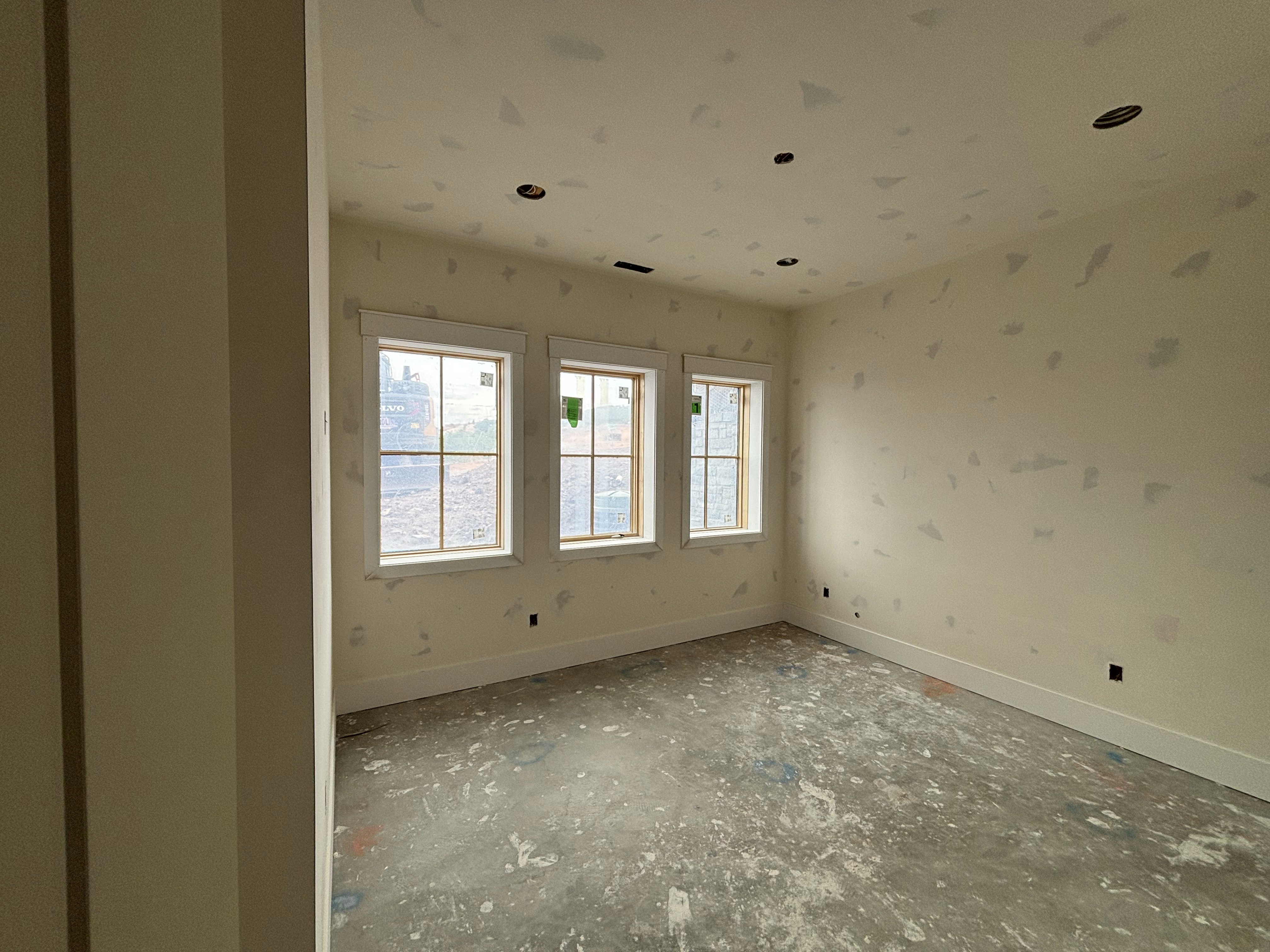 Bedroom featuring three windows