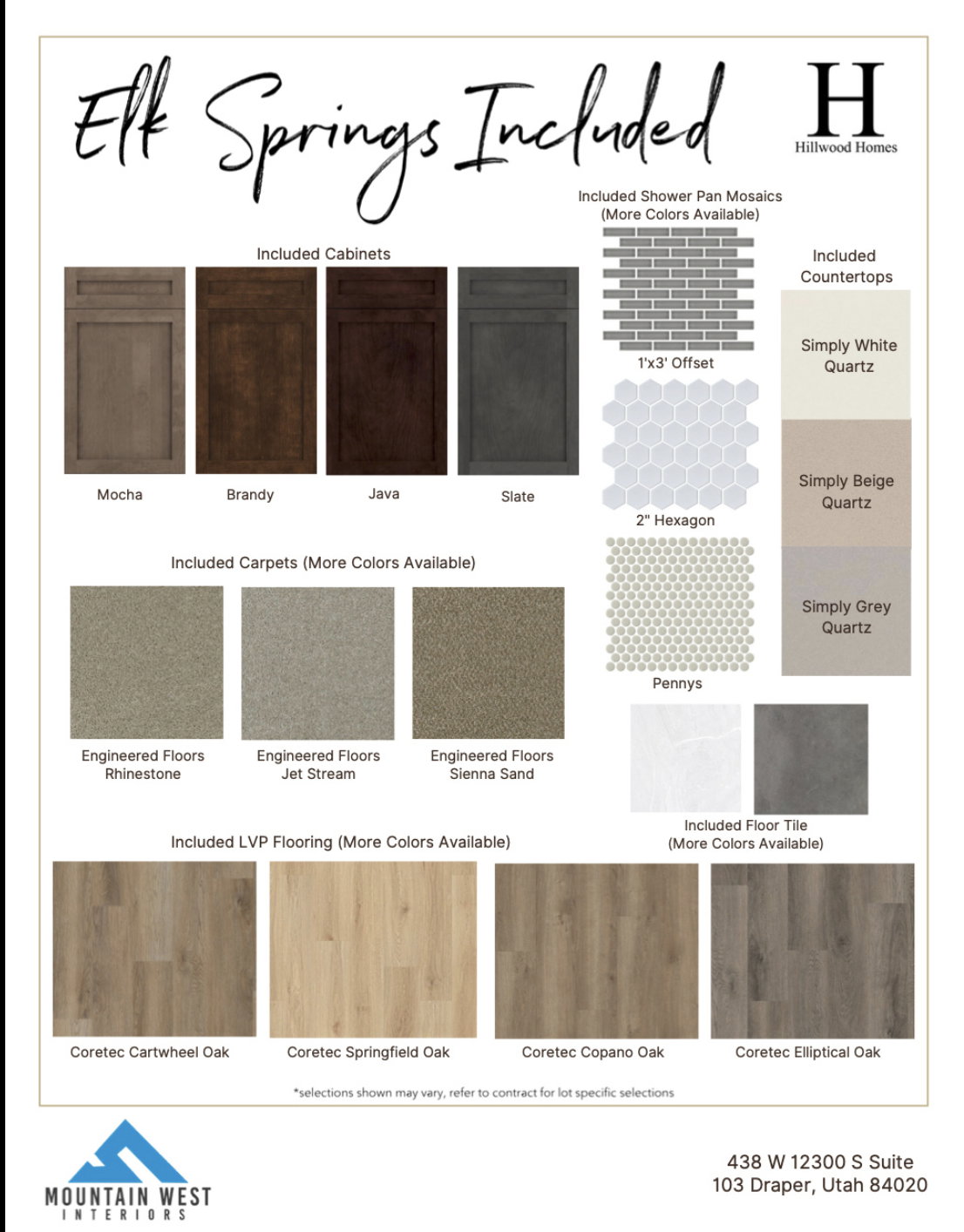 Material Selection Options. Displaying included finishes for the property