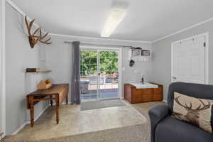 Sliding glass door provides abundant natural light