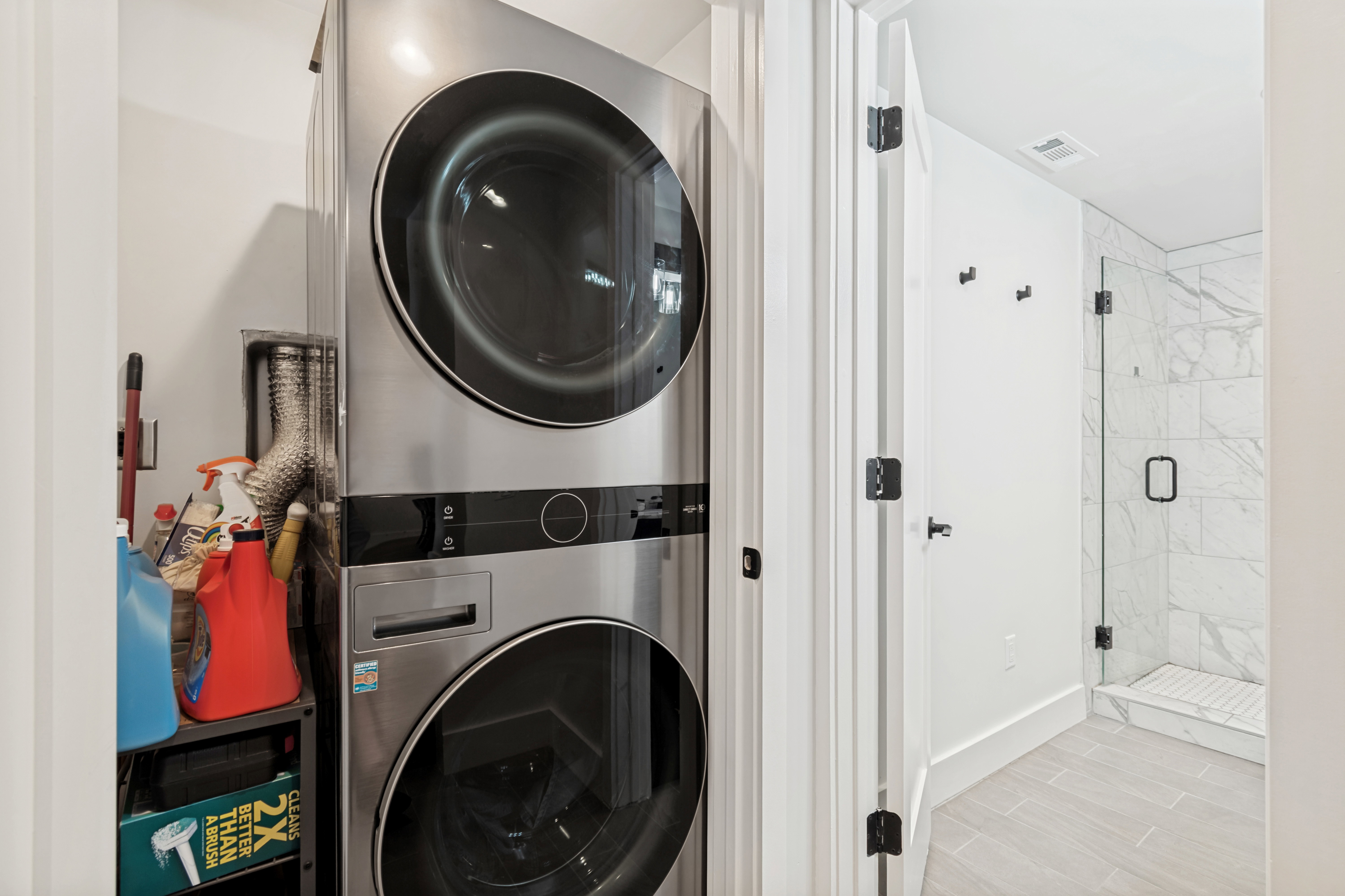 Stainless steel stackable washer and dryer unit