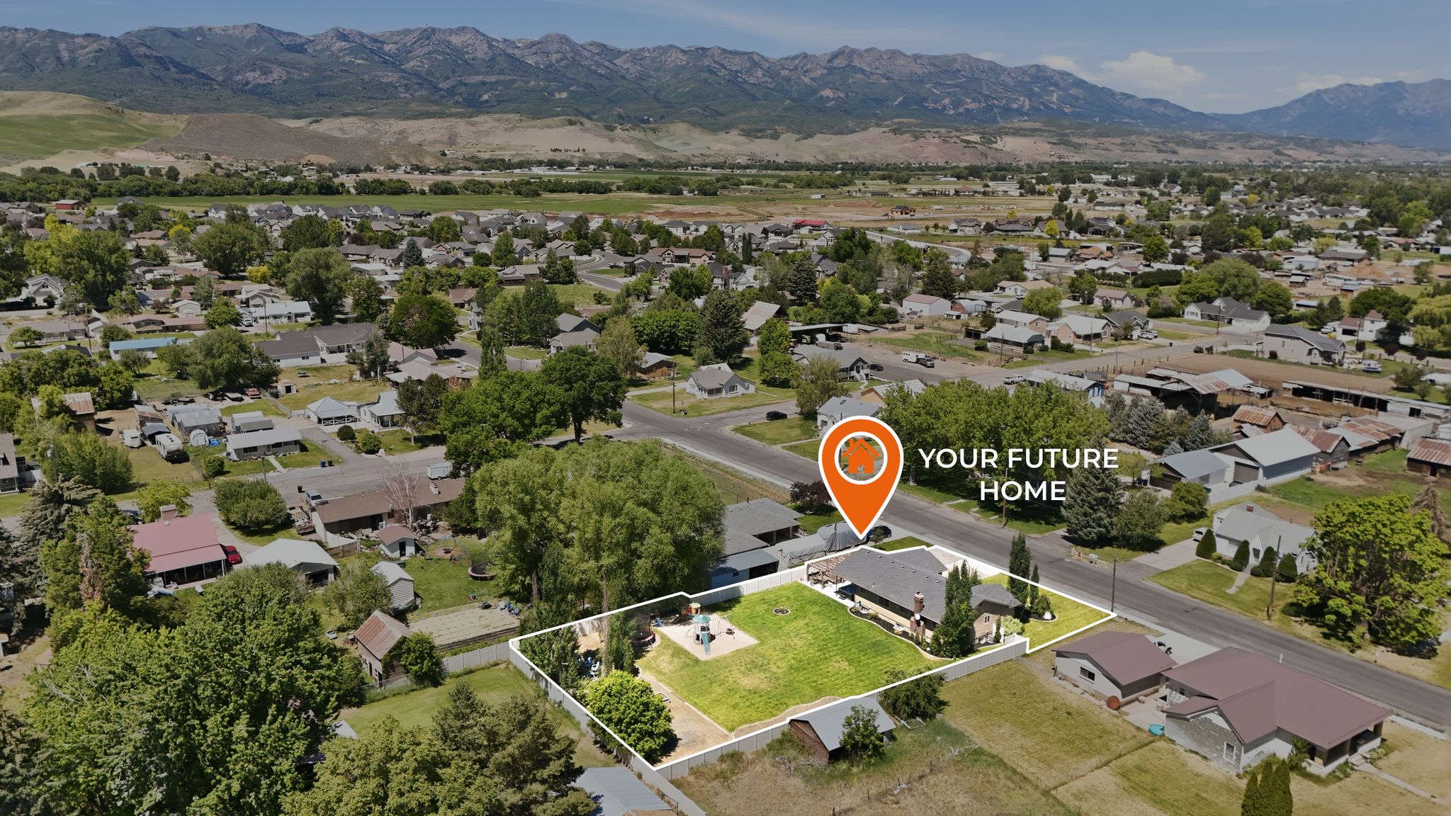 Single-story residence featuring an expansive lawn, mature landscaping, and an extended driveway