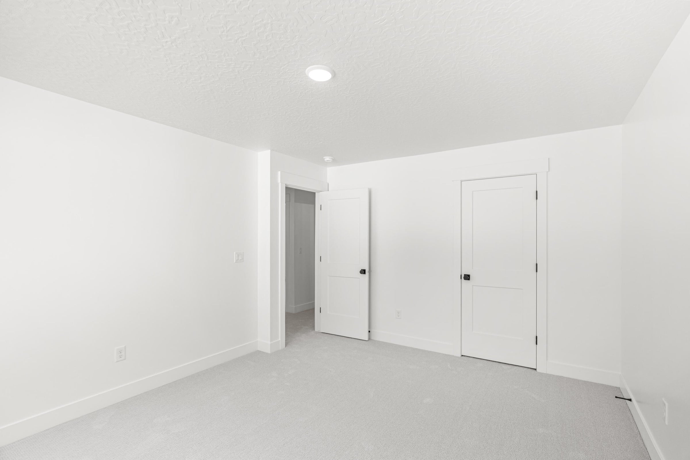 Bright interior space with light-toned carpeting and recessed ceiling lighting