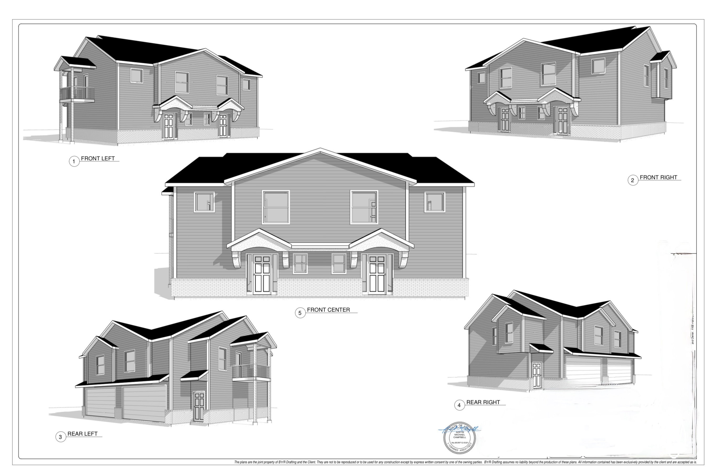 Architectural Renderings. Presenting multiple exterior views of the property