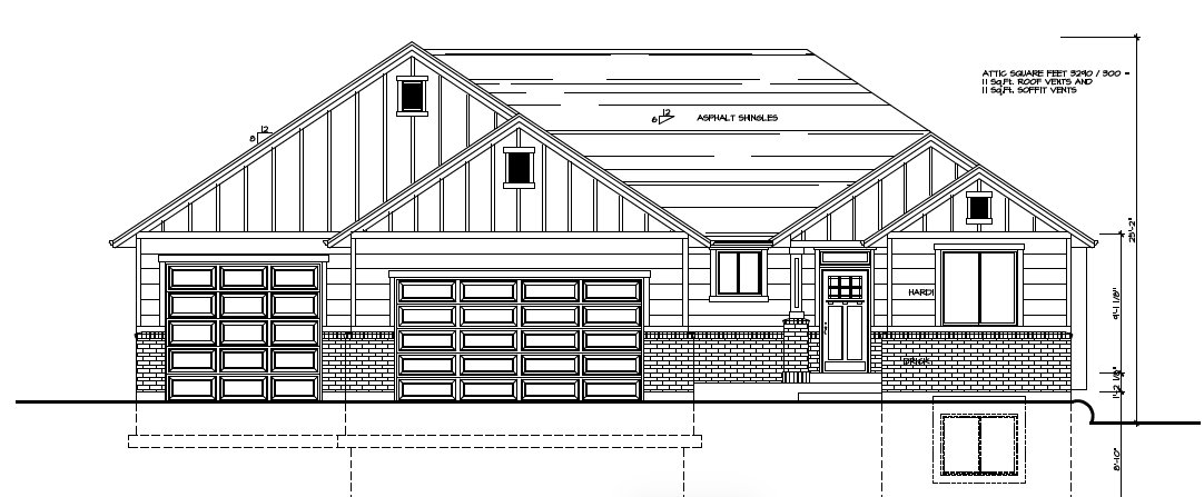 Architectural Drawing, Elevation. Illustrating the exterior façade and dimensions of the property