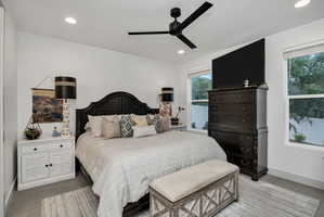Bedroom featuring recessed lighting and a ceiling fan