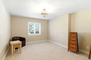 Room featuring neutral-toned walls, plush carpeting, and white baseboards