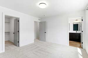 Spacious room featuring light-toned carpet flooring and white walls
