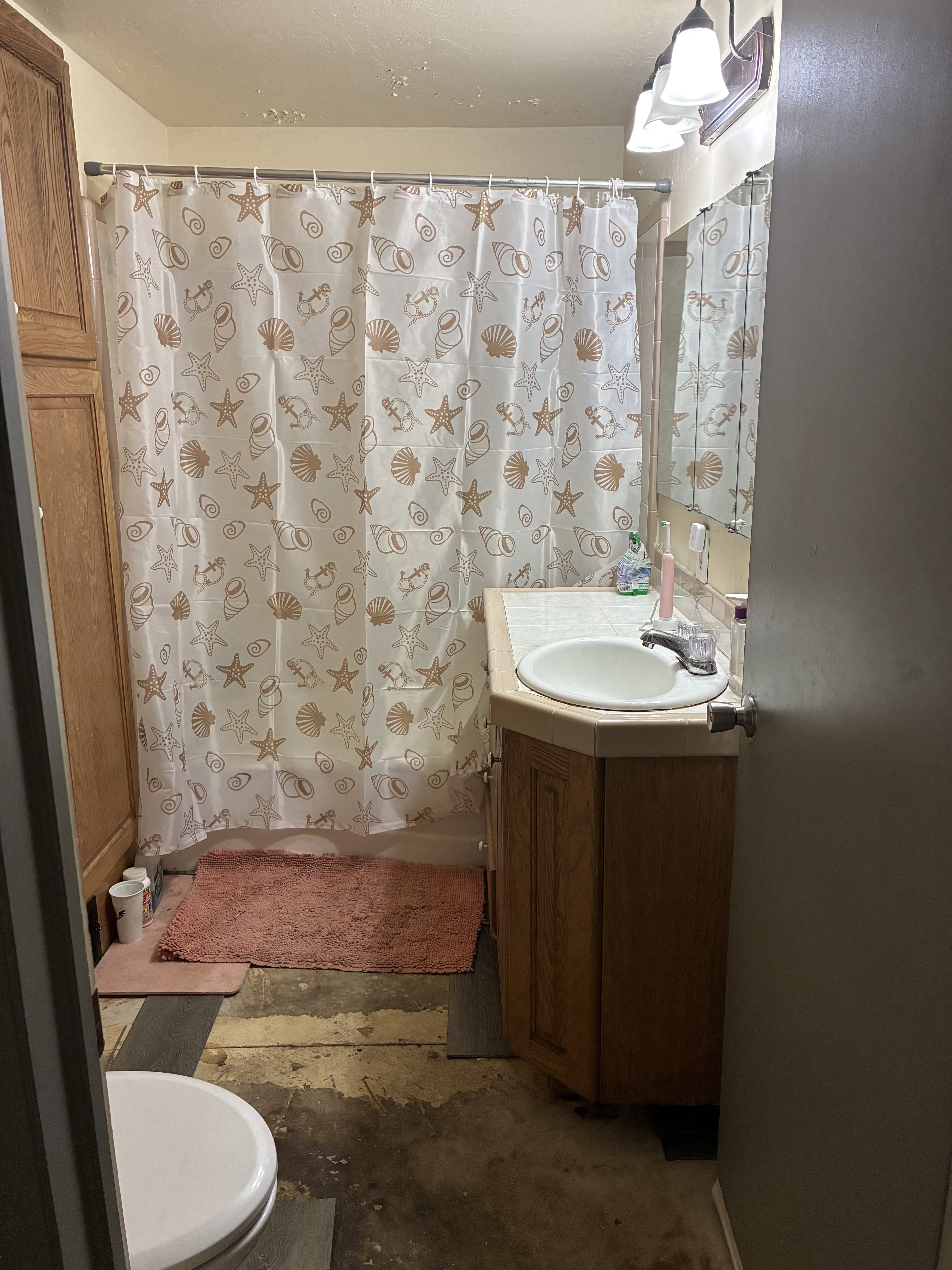 Bathroom featuring a white bathtub, a single vanity with a white basin sink, a wall-mounted mirror, and an overhead light fixture