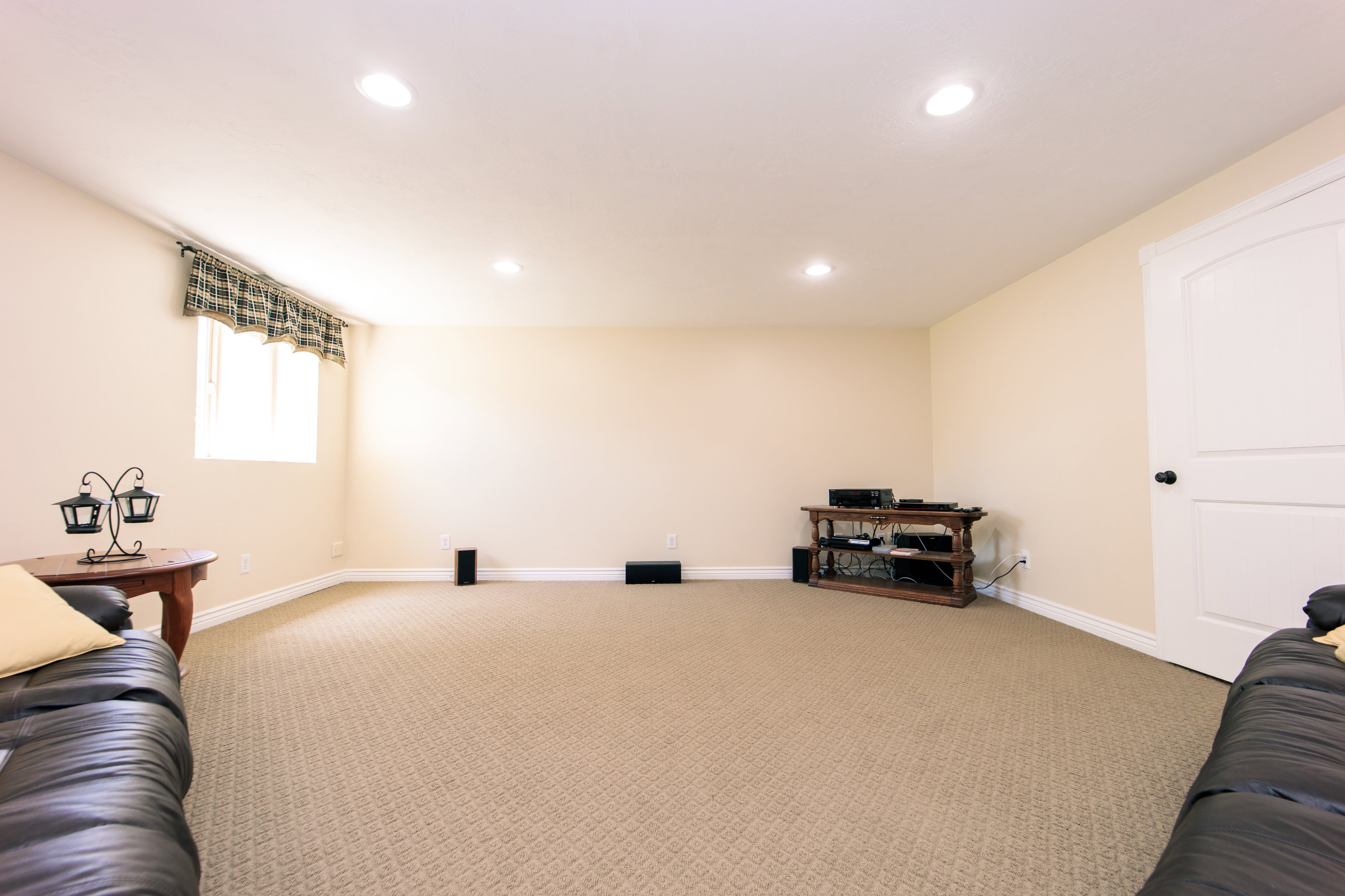 Theatre Room, featuring neutral carpeting, light-toned walls, and recessed lighting