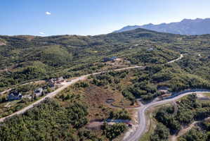 Expansive undeveloped land featuring a paved road, mountainous terrain, and abundant natural foliage