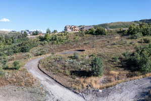 Unimproved sloped land parcel with natural vegetation and distant residential structures