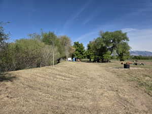 Expansive open land featuring mature trees and distant mountain ranges