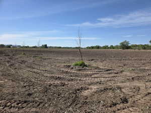 Expansive land parcel featuring exposed soil and distant tree lines