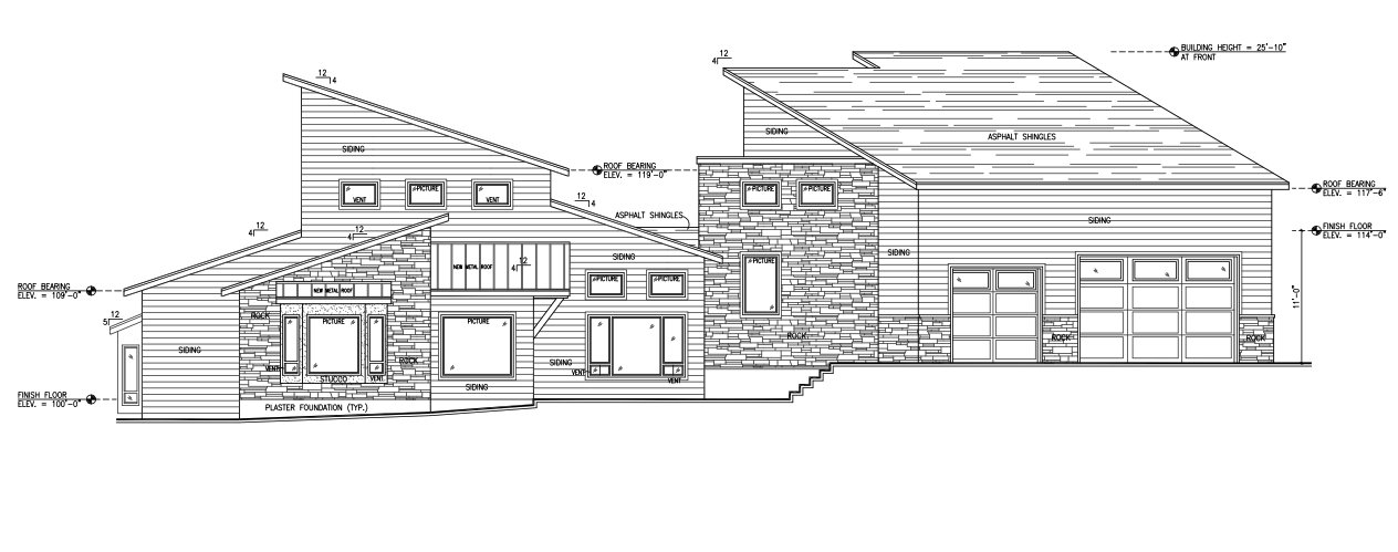 Architectural Elevation Plan. Illustrating the property's exterior design and material specifications