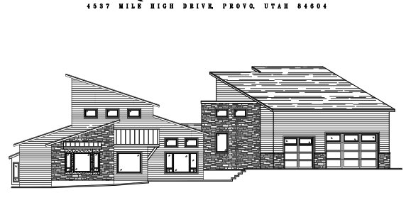 Architectural Drawing. Illustrating the exterior elevation of the property located at 4537 Mile High Drive, Provo, Utah 84604