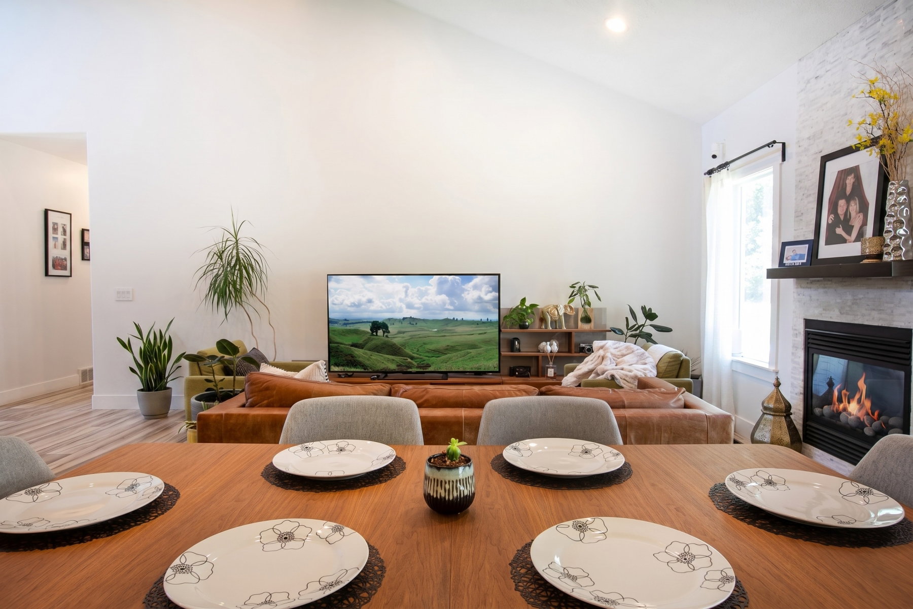 Vaulted ceilings enhance the main living area