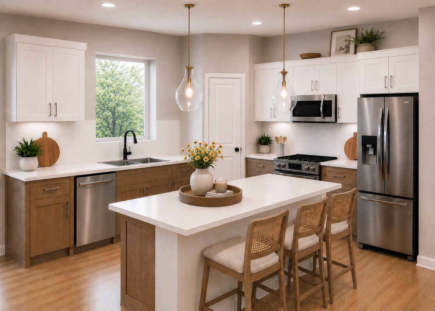 Rendering of kitchen layout and design finishes.