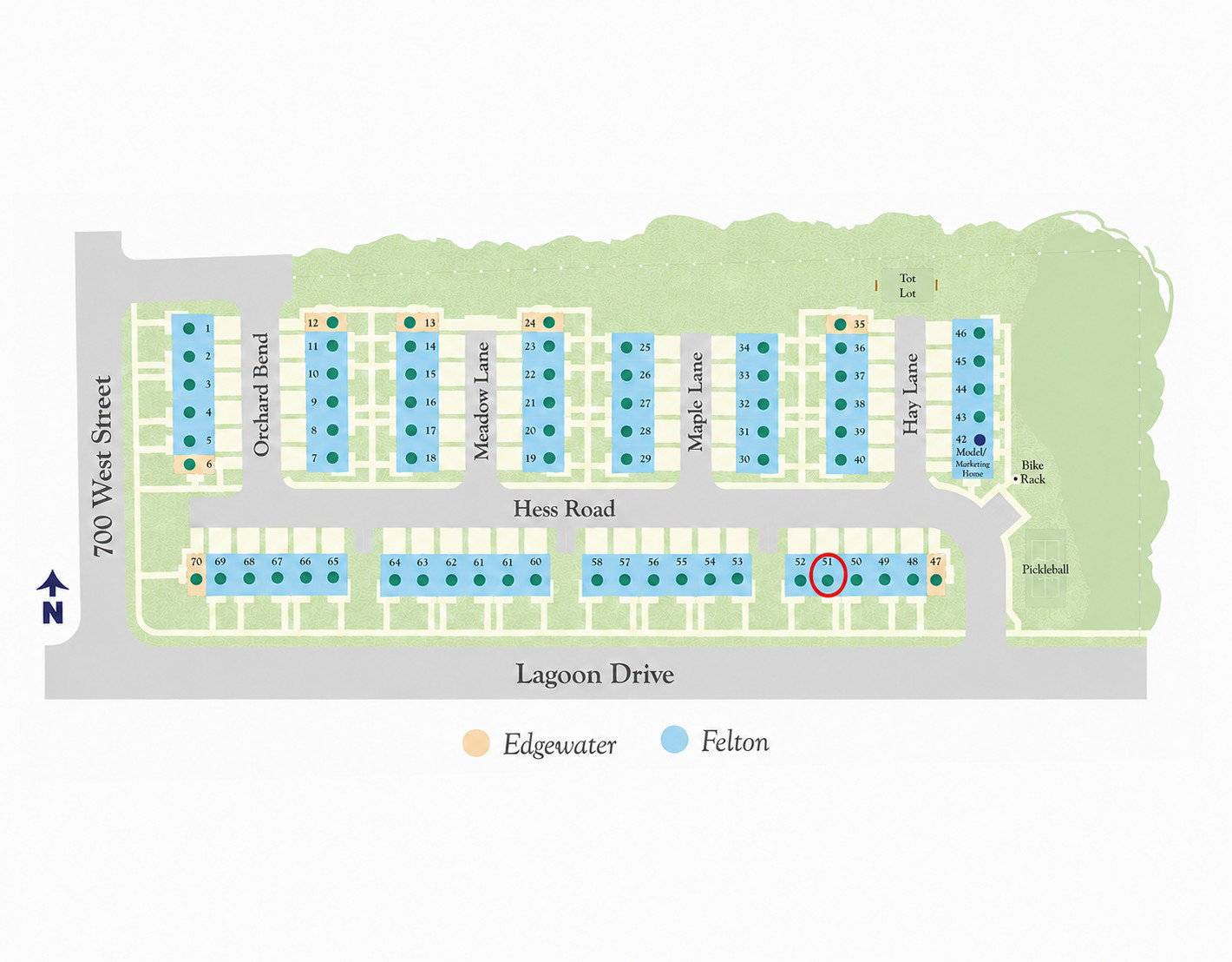 Community map of Hess Farms homesites.
