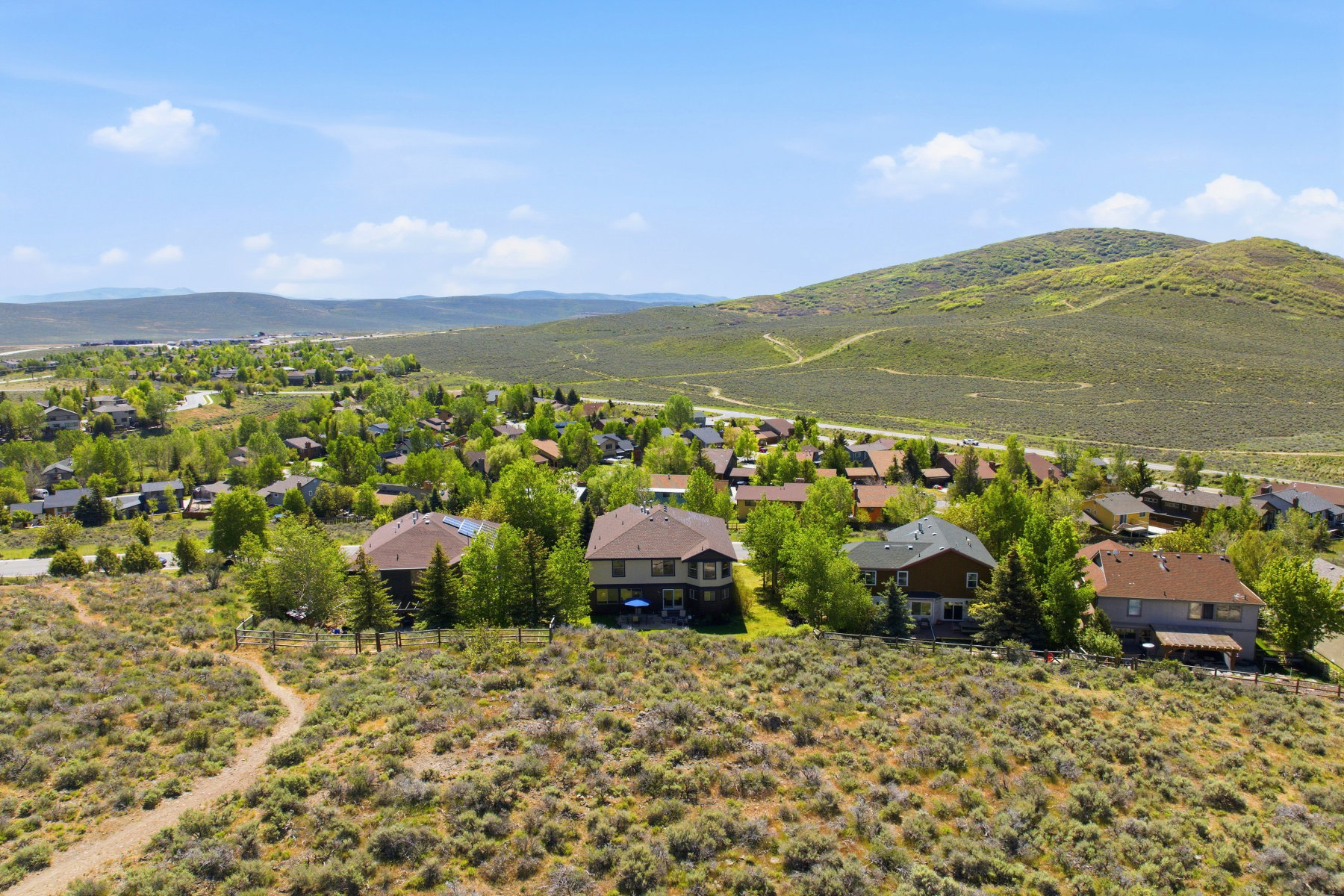 Residential community featuring multiple homes with varied architectural styles and surrounding mature trees