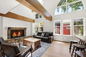 Vaulted ceilings with exposed wood beams