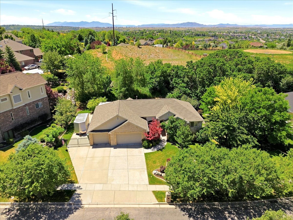 Ranch-style residence featuring a two-car garage, concrete driveway, and mature landscaping