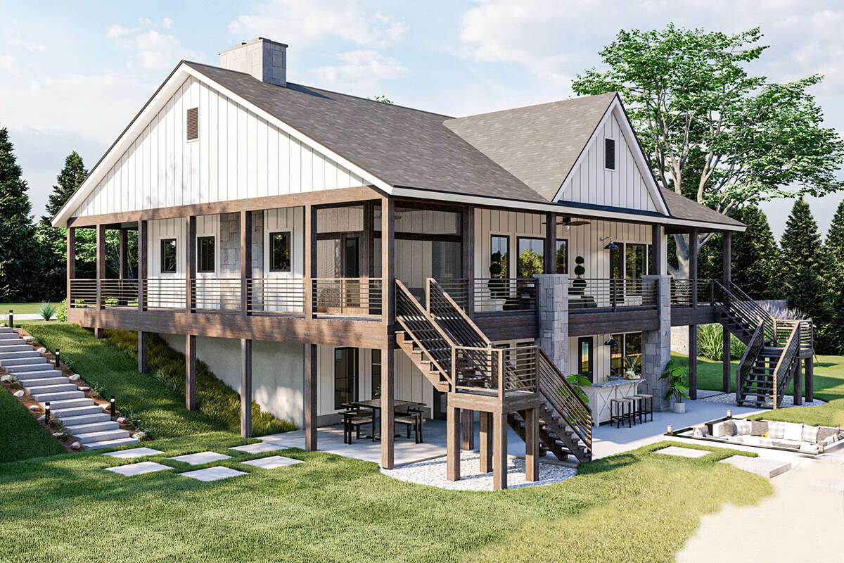 Contemporary two-story residence with a board-and-batten exterior