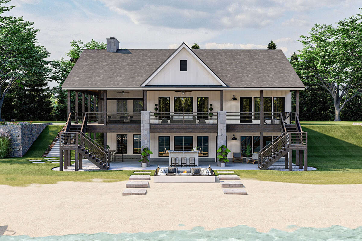 Modern farmhouse exterior with a prominent A-frame gable
