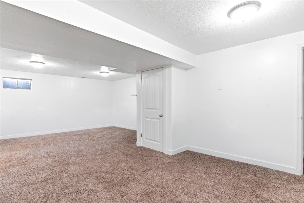 Spacious room featuring neutral carpeting and white painted walls