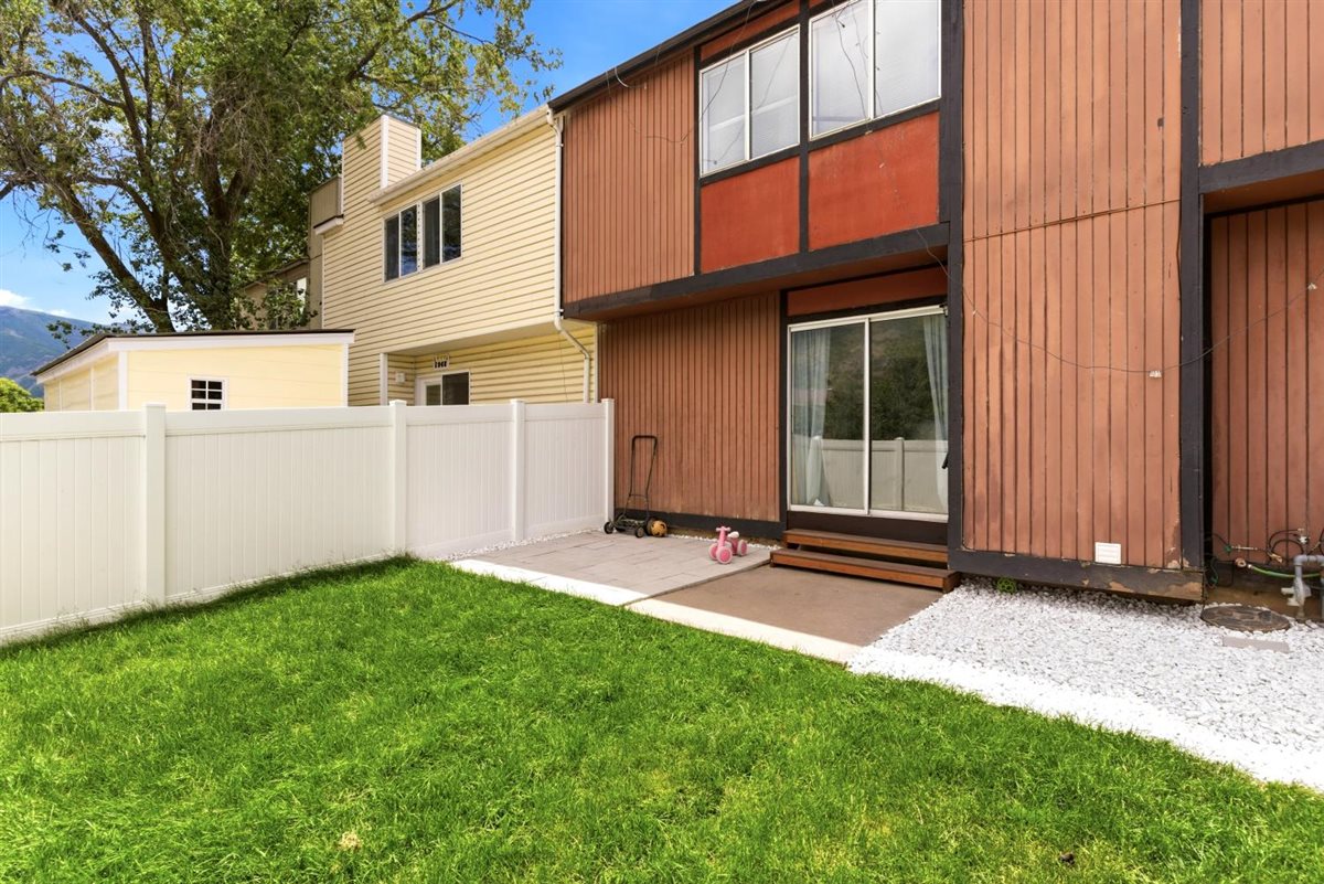 Private outdoor patio with sliding glass door access