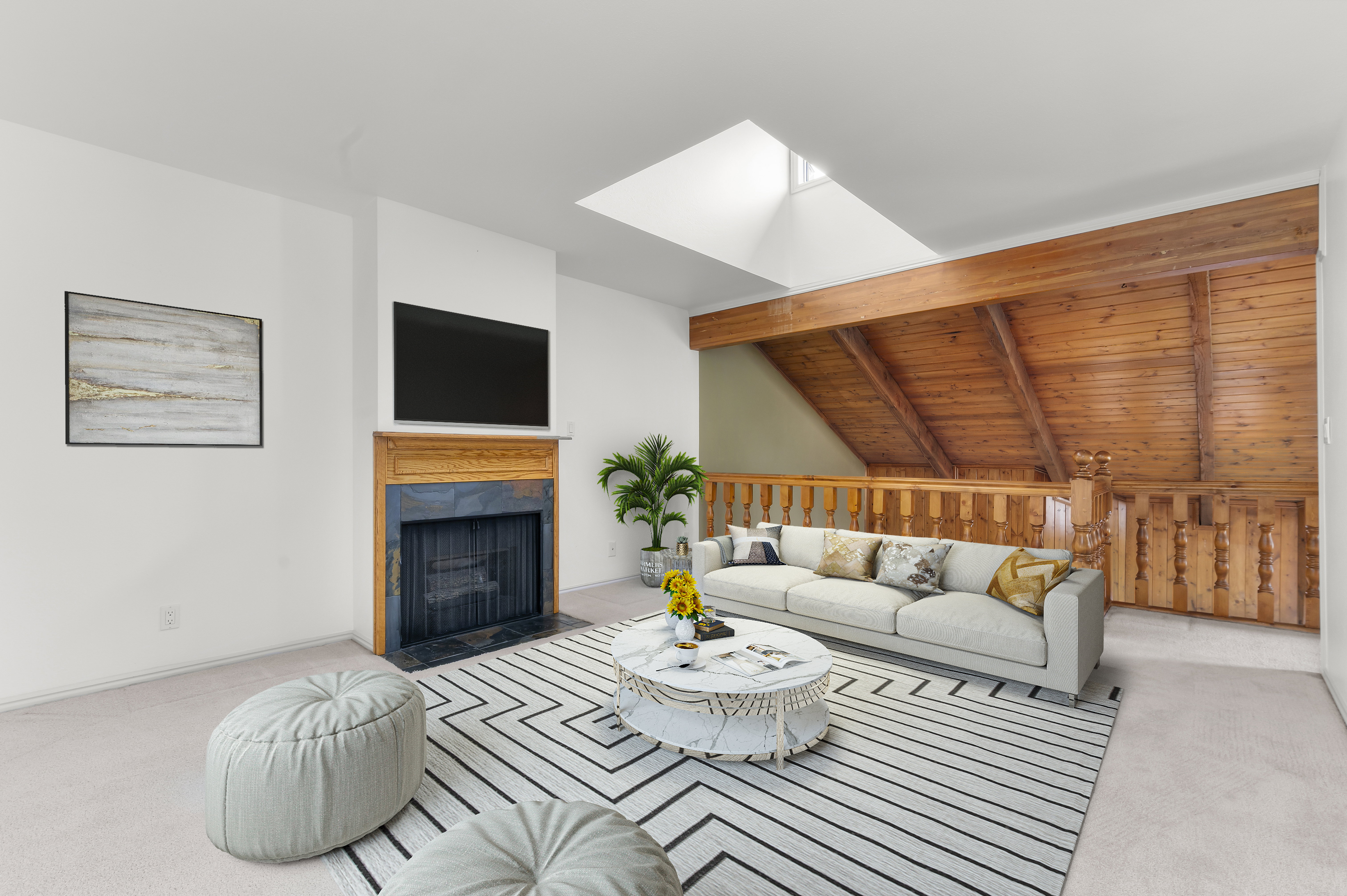 Upper level den with fireplace- virtually staged