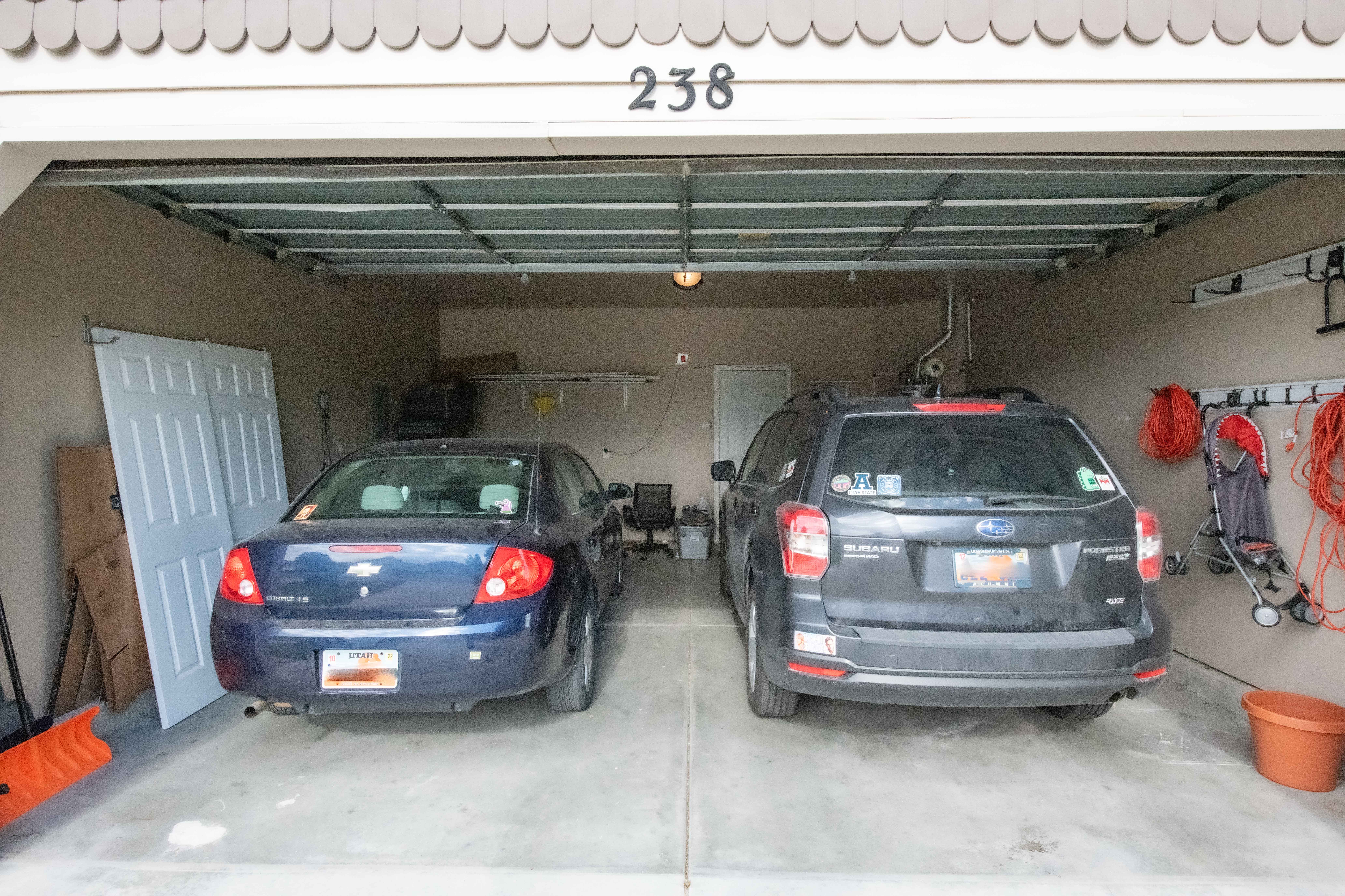 View of 2 car garage