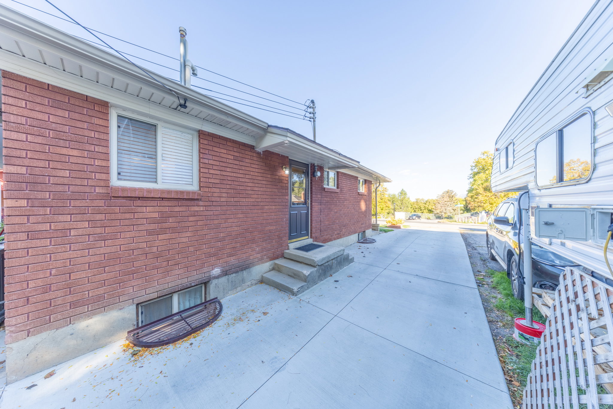 Brick exterior with white soffit and fascia