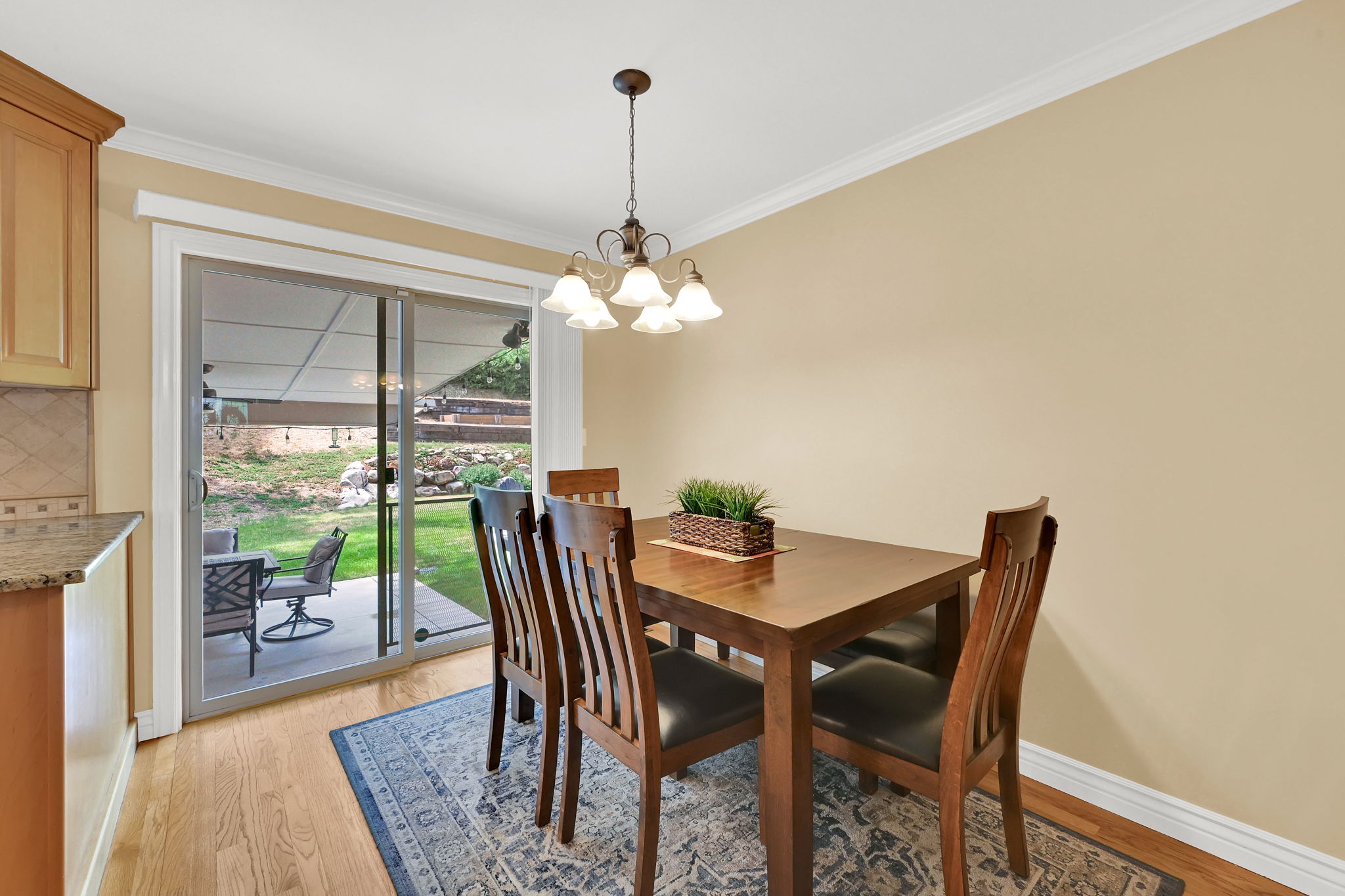 Dinning room with sliding glass door to covered patio