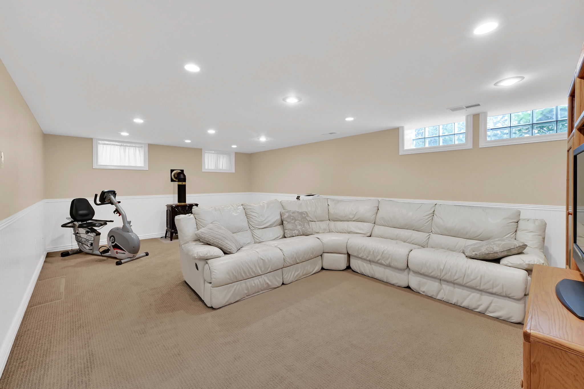 spacious, natural light family room downstairs