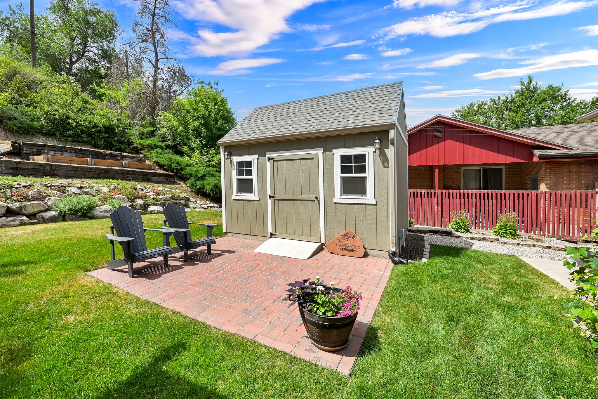 Outdoor shed and small patio