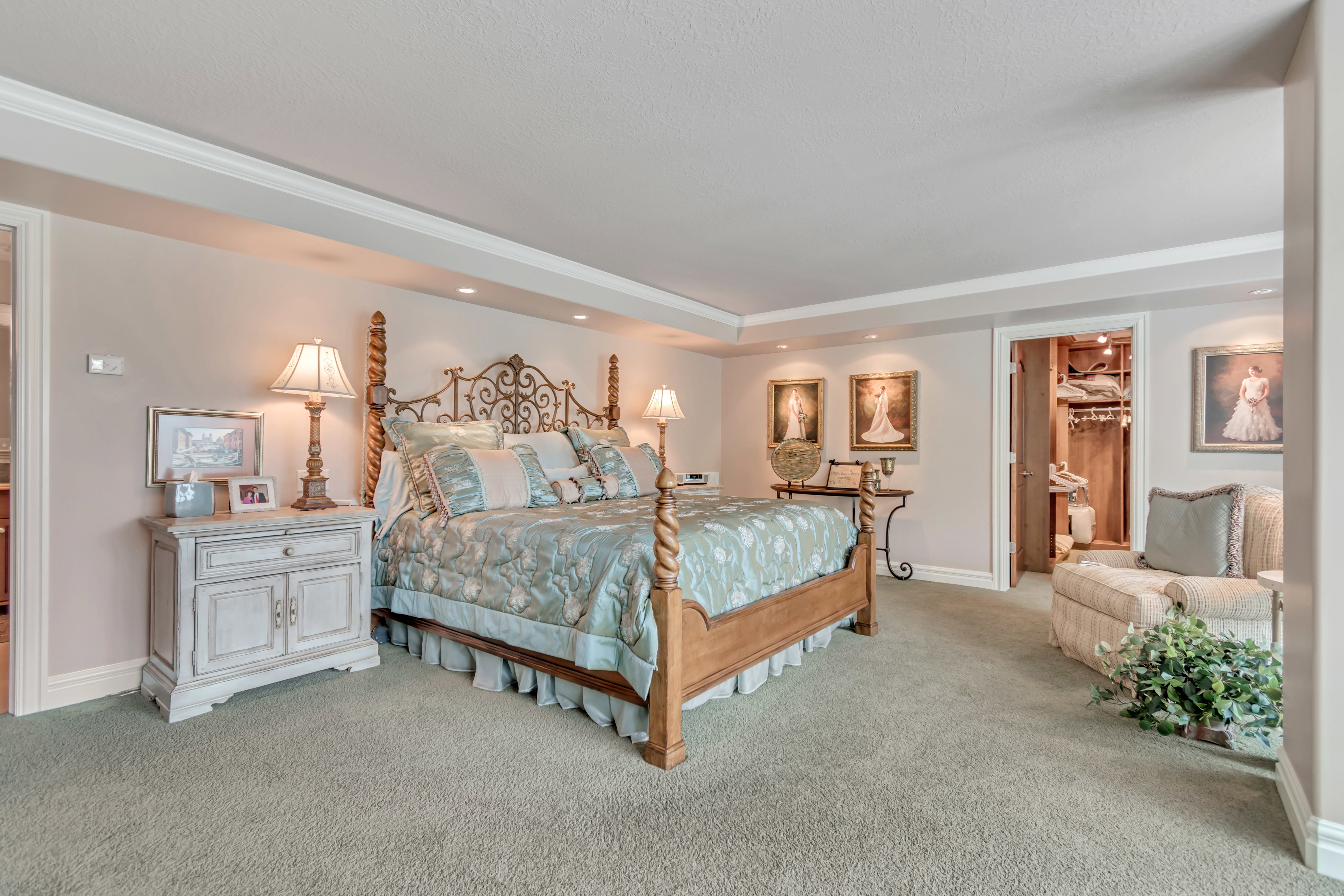 Master Bedroom featuring trey ceiling and walk in closet