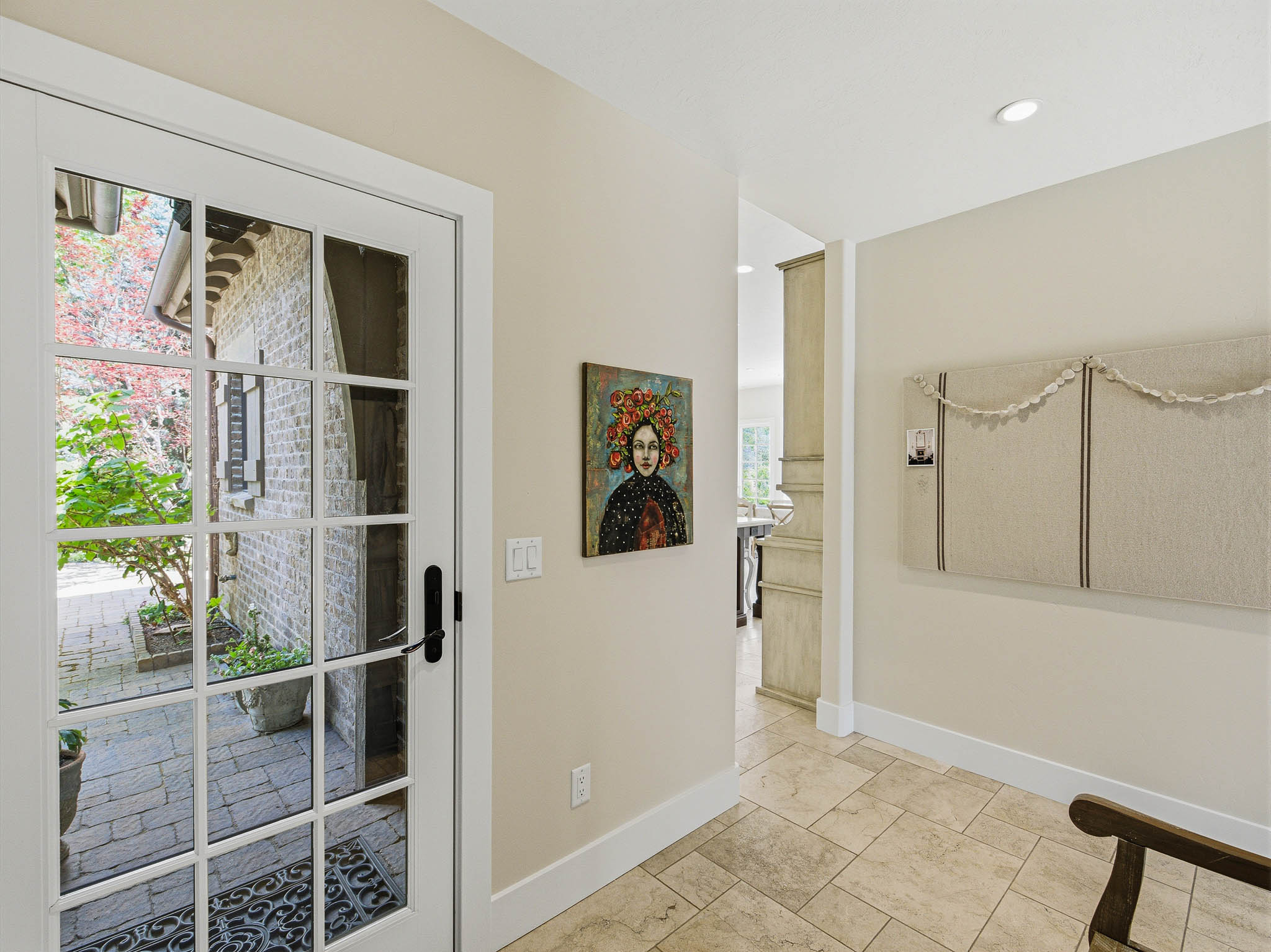 French door with a divided light design and black hardware