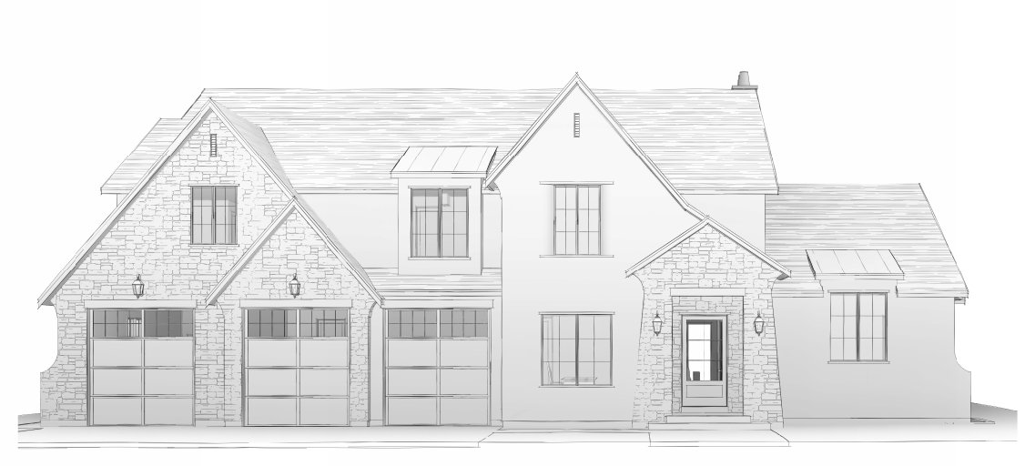 Architectural Drawing. Illustrating the exterior facade of the property