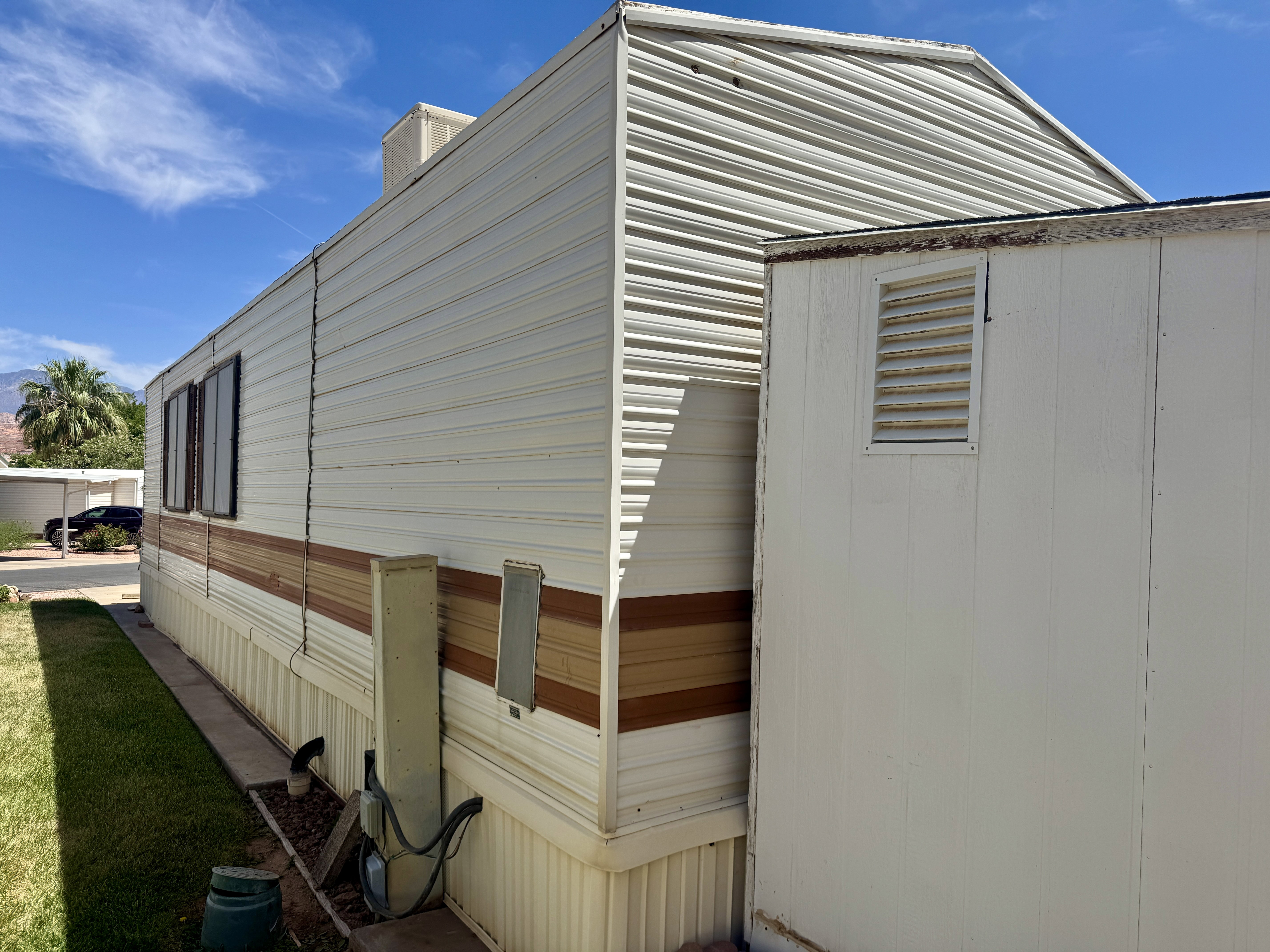 Exterior siding in a two-tone finish with horizontal paneling