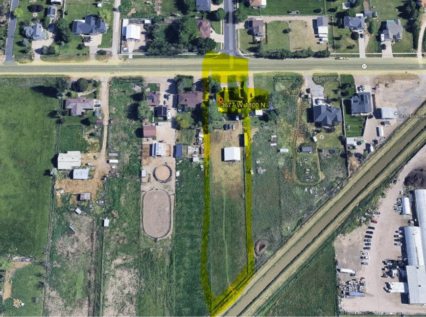 Aerial Map. Displaying the property's boundaries and surrounding land features
