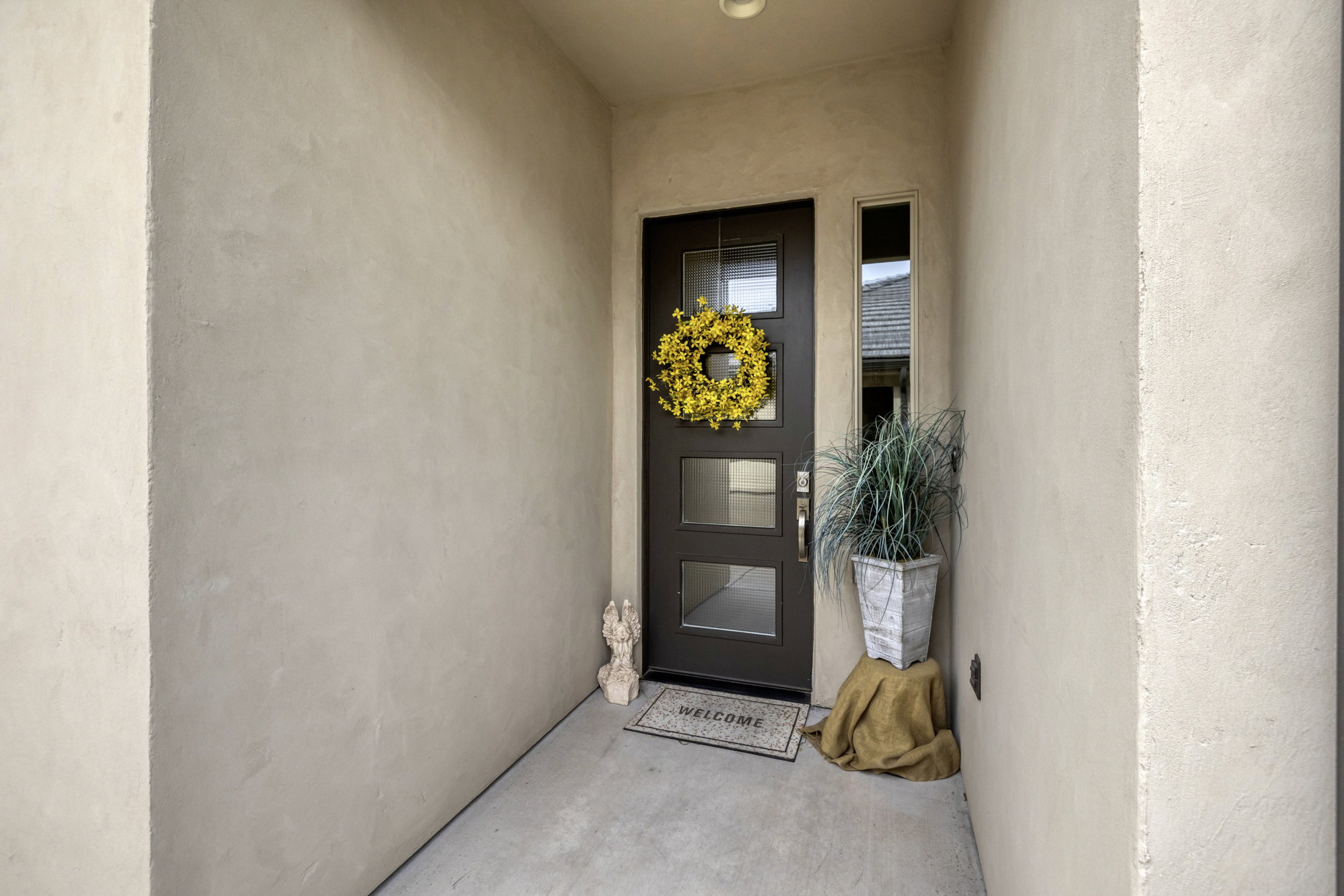 Modern entry door with integrated glass panels