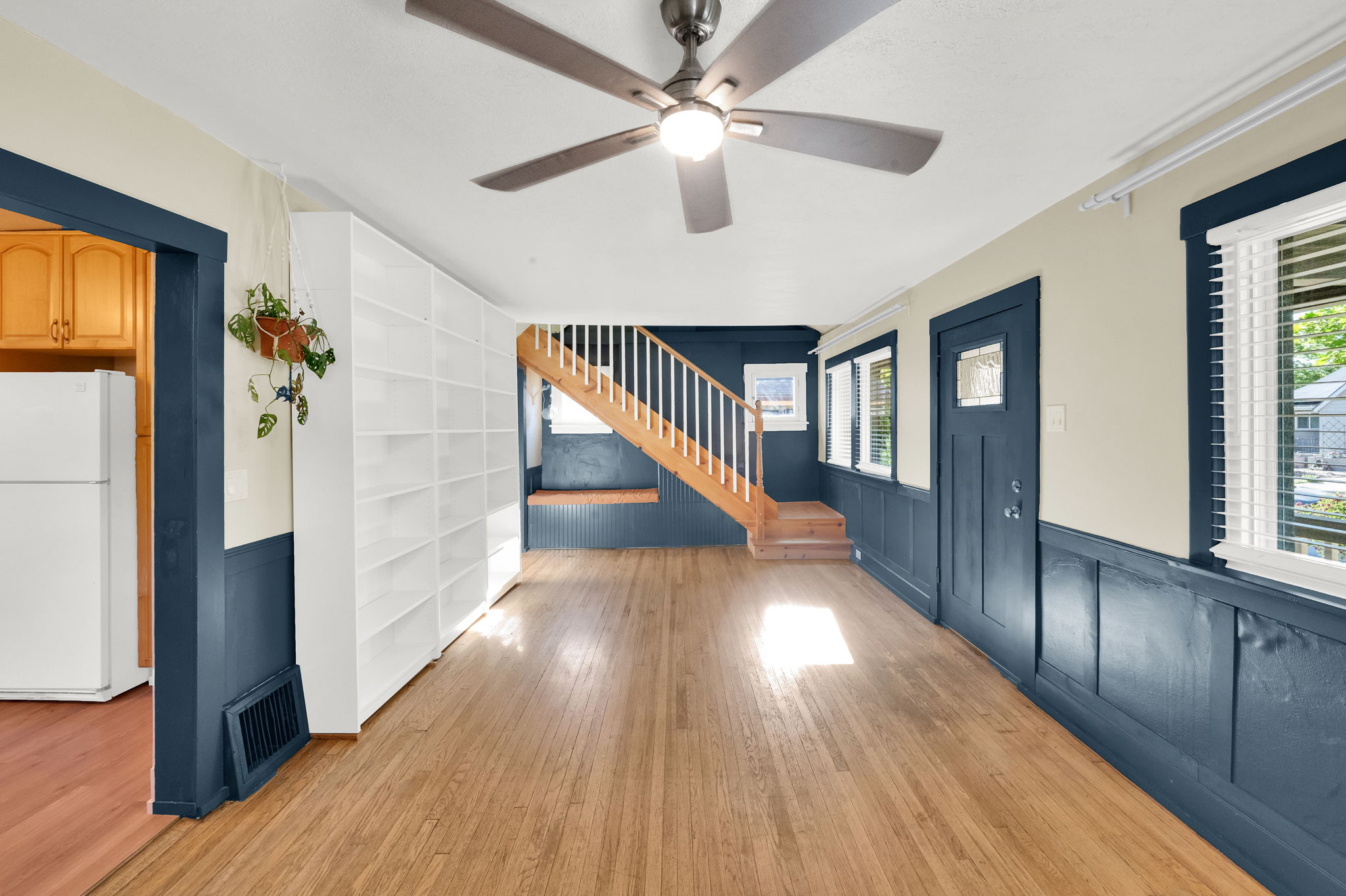 Hardwood flooring throughout the main living area