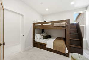 Built-in bunk bed with integrated staircase and storage drawers