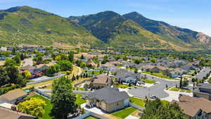 Expansive neighborhood featuring varied architectural styles and mature landscaping, set against a mountainous backdrop