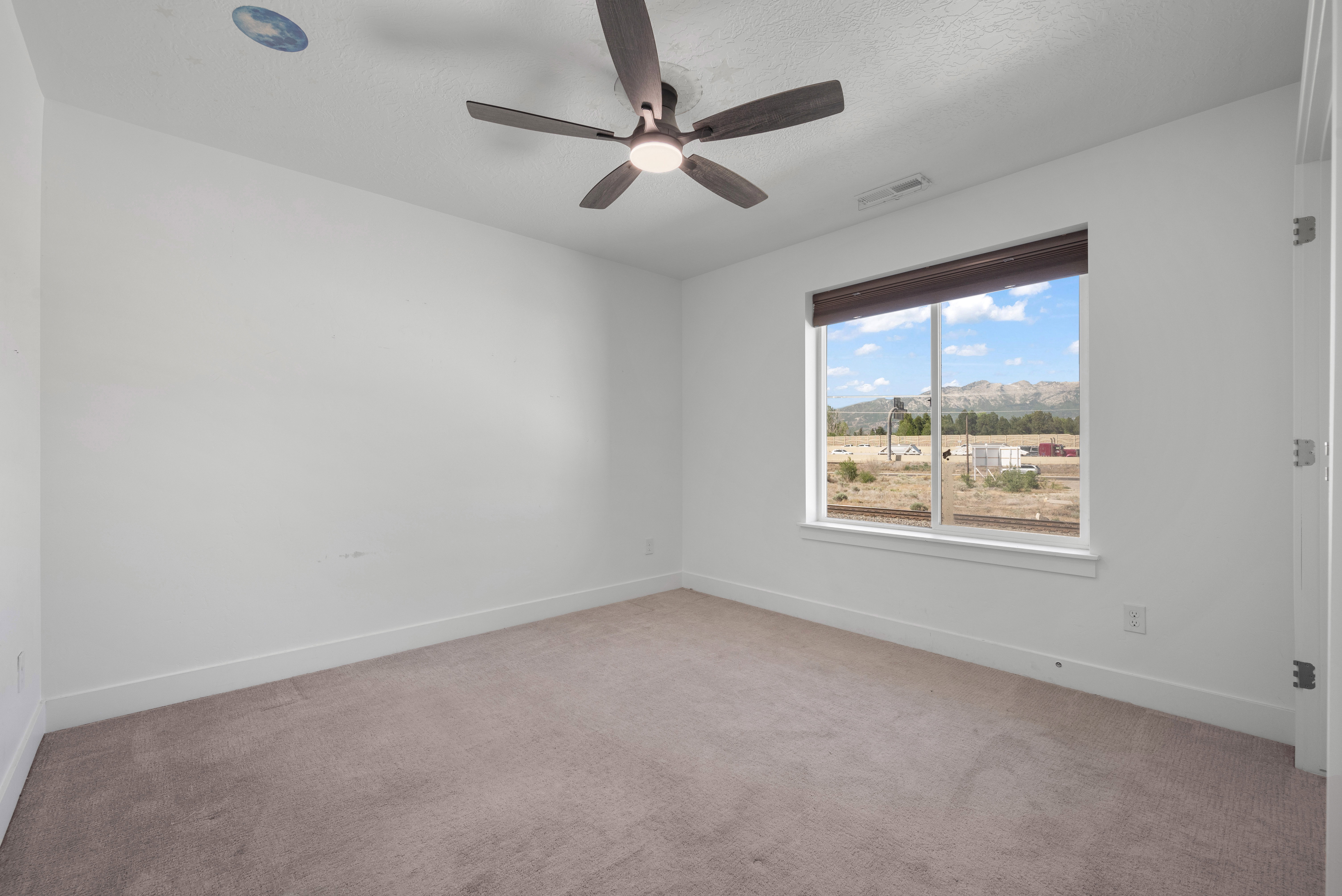 Room with neutral carpeting and white walls