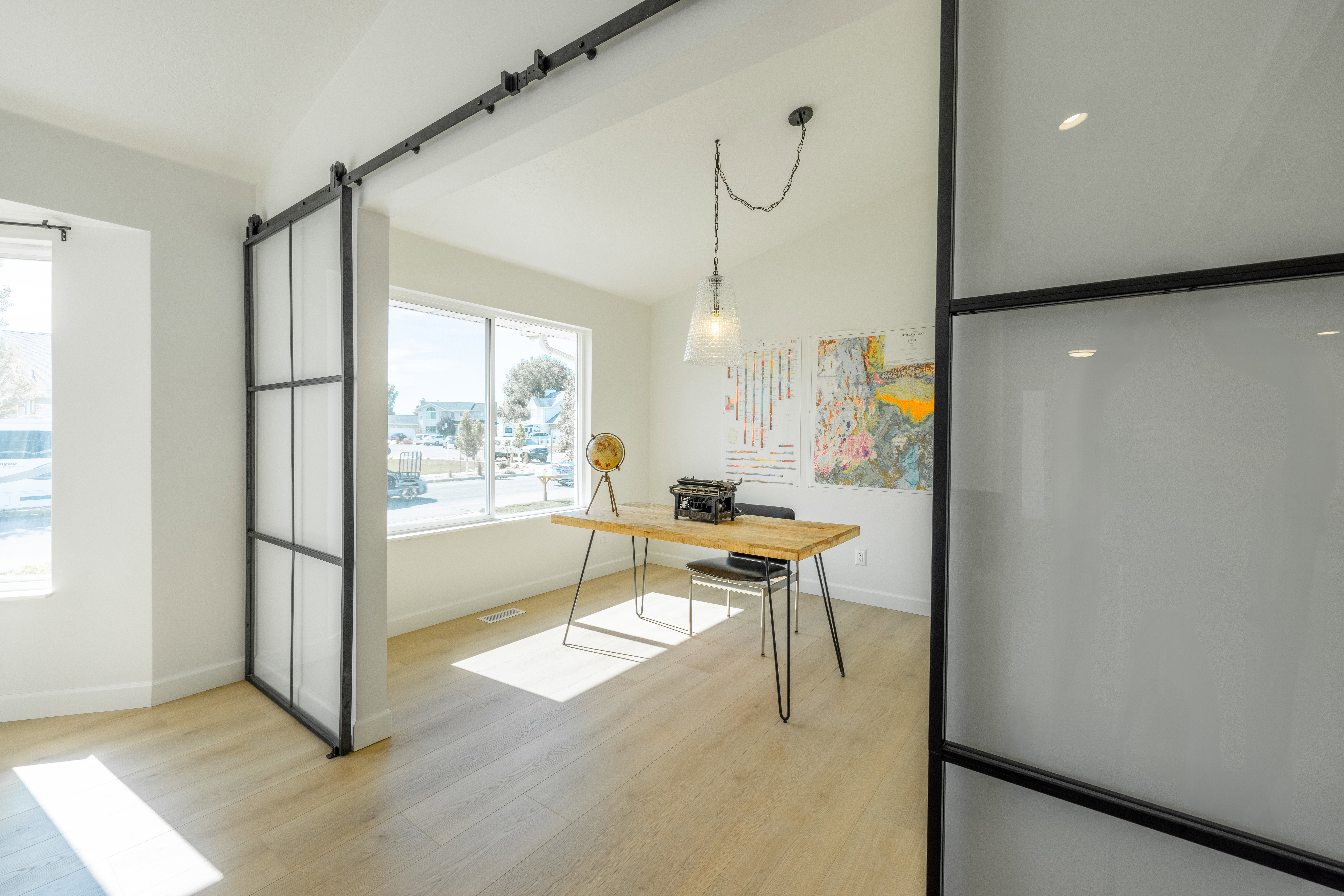 Study with metal and glass doors
