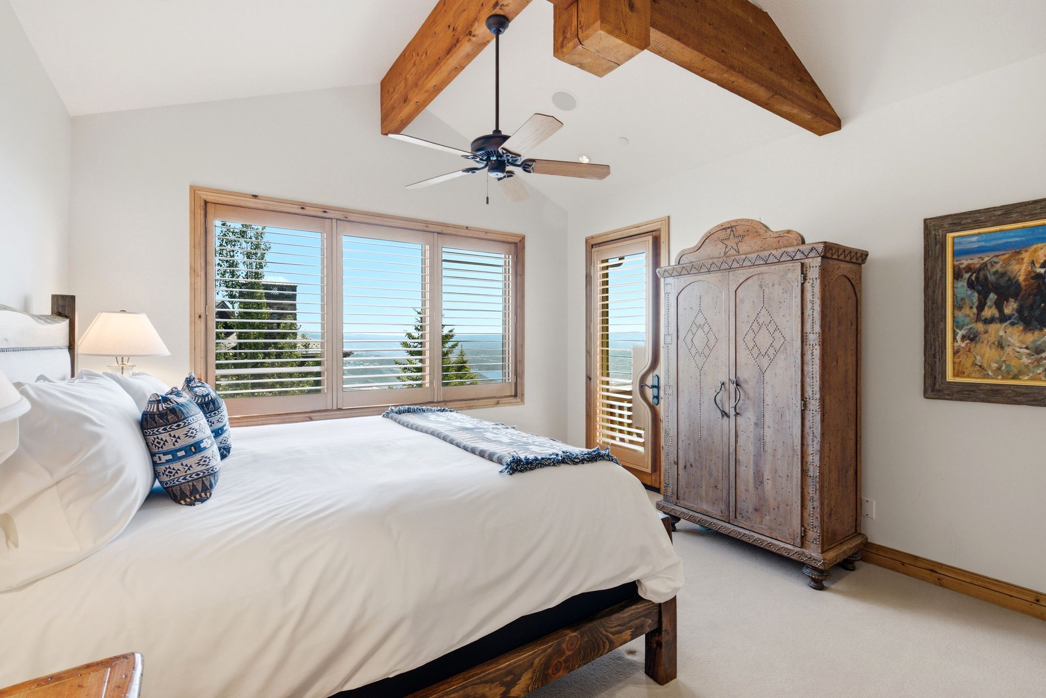 Vaulted ceiling with exposed wood beams